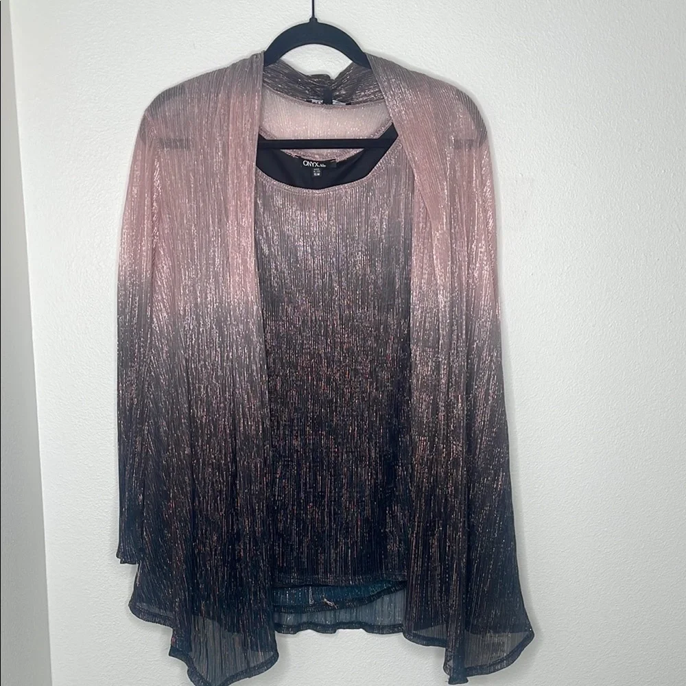 NWT David's Bridal Onyx Crinkled Ombre Plus Size Three-Piece Pantsuit - Picture 5 of 15